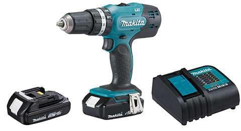 Parafusadeira-Furadeira-de-Impacto-a-Bateria-Makita-DHP453SYE-18V----2-Baterias---Carregador---Bit---Maleta