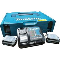 Kit Recarga Makita 2 Baterias 2.0Ah + 1 Carregador de baterias rápido Bivolt + 1 Maleta modular MAK-PAC