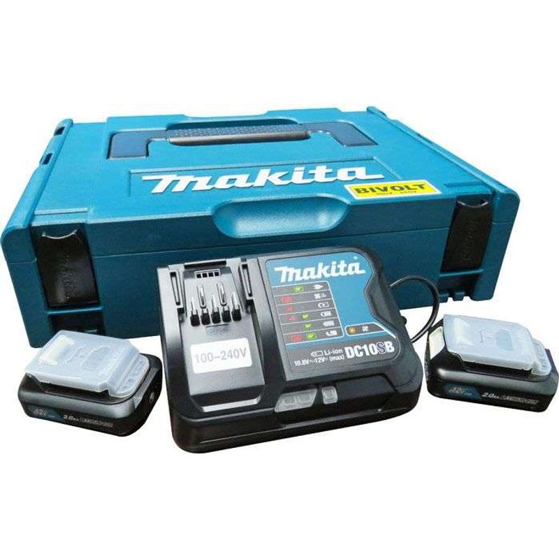 Kit-Recarga-Makita-2-Baterias-2.0Ah---1-Carregador-de-baterias-rapido-BIVOLT---1-Maleta-modular-MAK-PAC