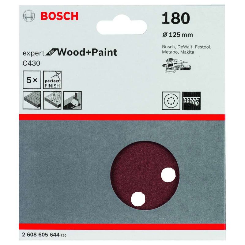 Disco-de-Lixa-Bosch-C430-Expert-for-Wood-Paint-125mm-G180---5-unidades