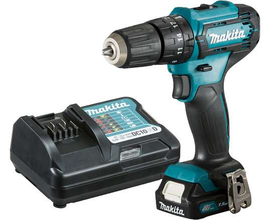 Parafusadeira-Furadeira-de-Impacto-a-Bateria-Makita-3-8--HP333DWYX3-12V-com-Bateria---Carregador-Bivolt---Bit
