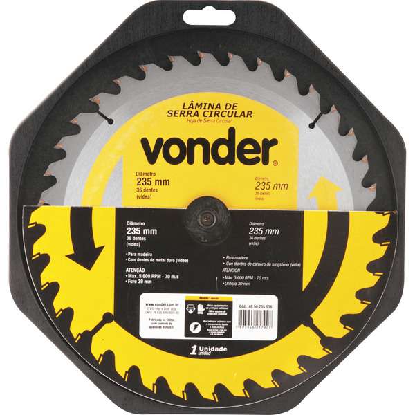 Lamina-de-Serra-Circular-Vonder-com-Dentes-de-Metal-Duro-Videa-235-mm-X-30-mm-36-Dentes