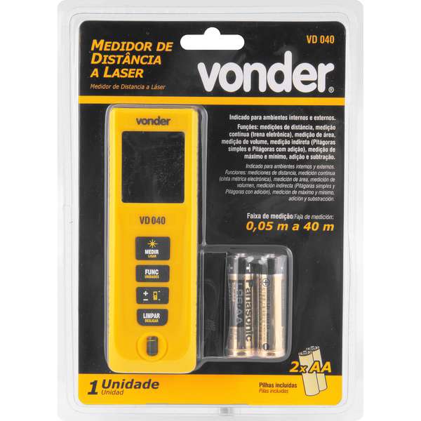 Medidor distancia laser 40m recto y curvo Profesional VONDER, HD TOOLS