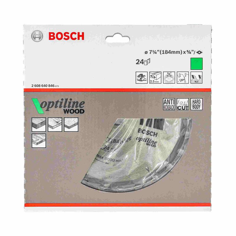 Disco-de-serra-circular-Bosch-Optiline-Wood-ø184-furo-de-5-8--espessura-de-15mm-24-dentes