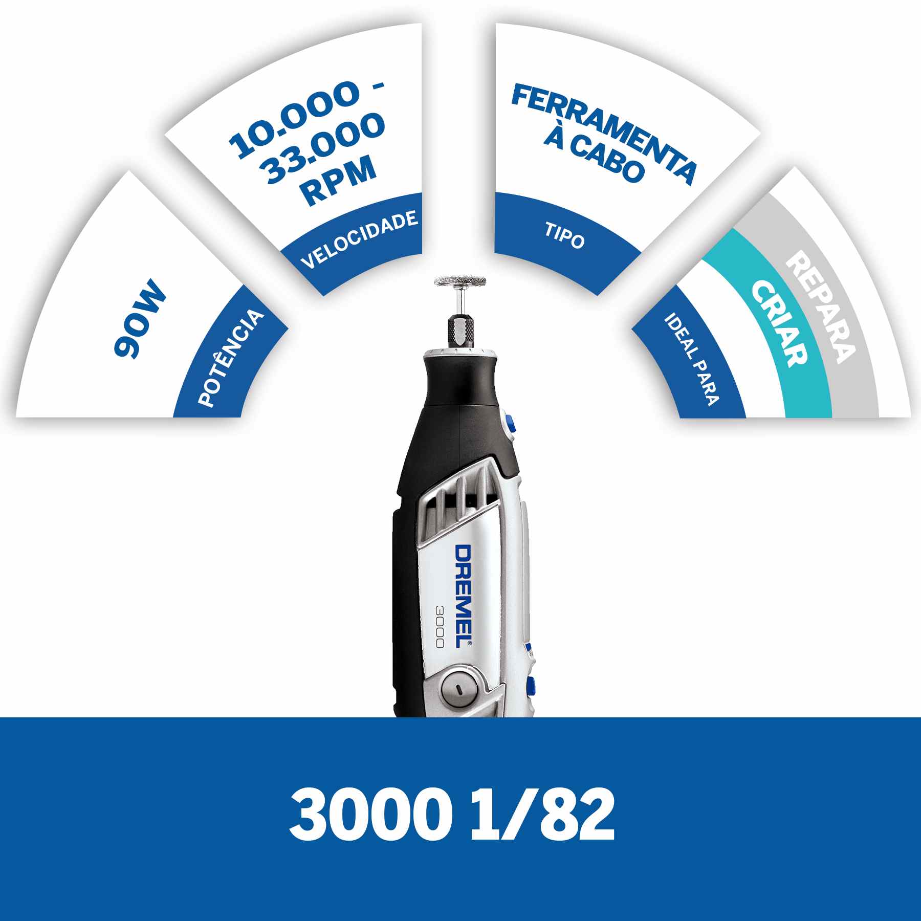 Dremel 3000 Micro retífica com Eixo Flexível e 82 Acessórios 110V