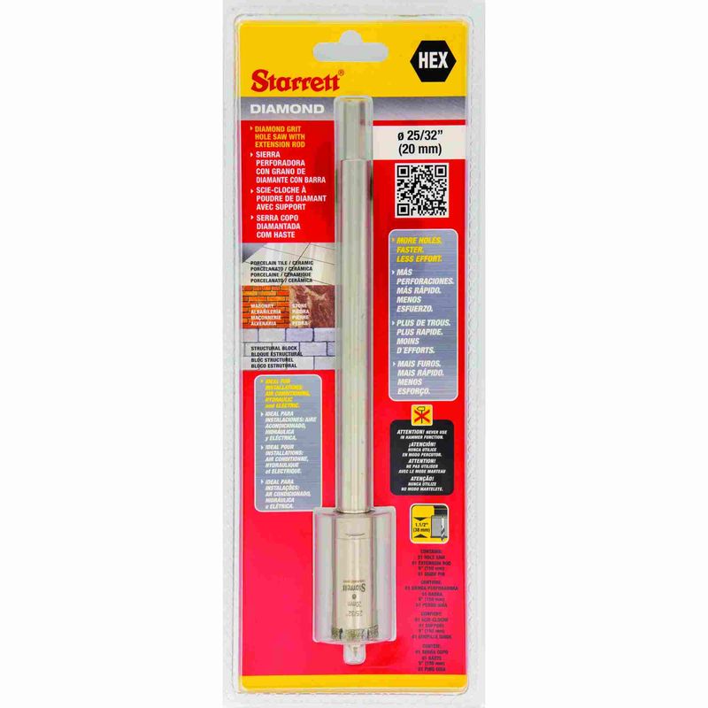 Serra-Copo-Starrett-DE020M-com-Arestas-Revestidas-com-Po-Diamantado-20mm-25-32--com-Haste-De-150mm-6-