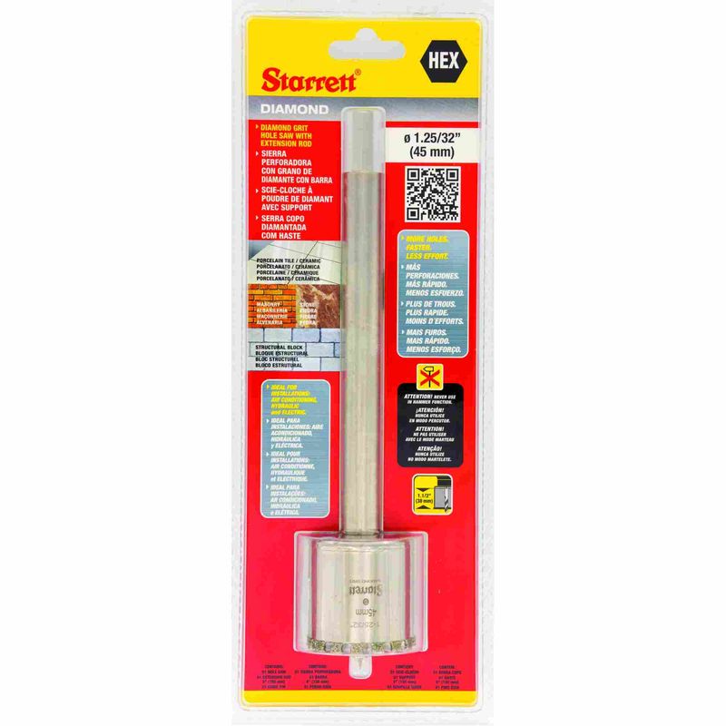 Serra-Copo-Starrett-DE045M-com-Arestas-Revestidas-com-Po-Diamantado-45mm-1.25-32--com-Haste-De-150mm-6-