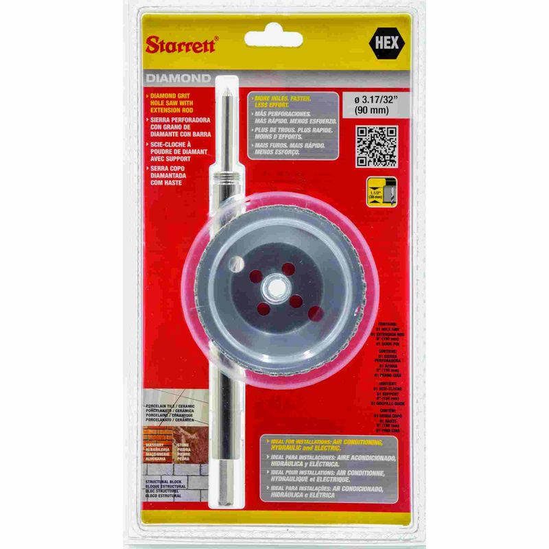 Serra-Copo-Starrett-DE090M-com-Arestas-Revestidas-com-Po-Diamantado-90mm-3.17-32--com-Haste-De-150mm-6-